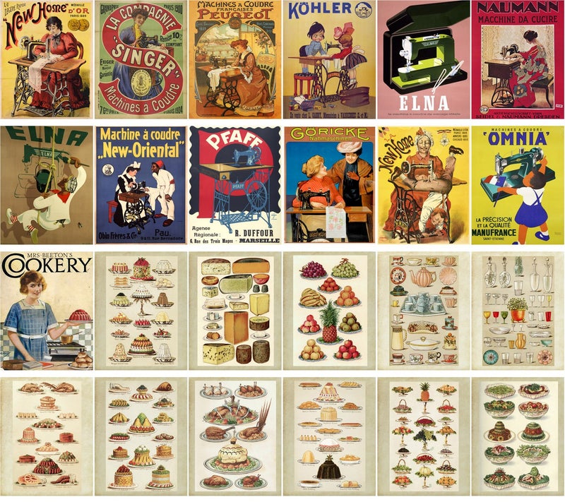 PIXILUV Vintage PostCards 24 pcs Sewing Machine Vintage Adverts Posters and Cooking Book - Image 2